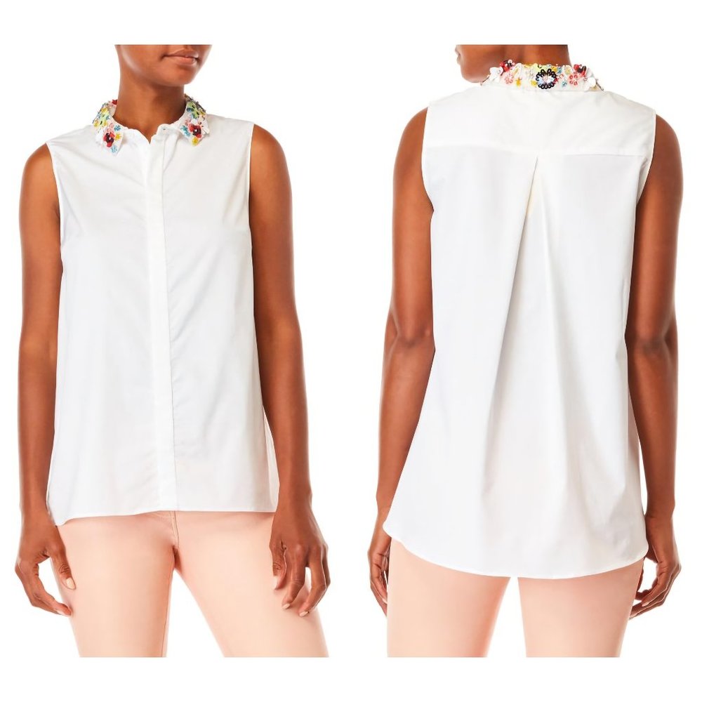 NEW! CATHERINE MALANDRINO Sleeveless Sequin Collar Top, Blouse, Size S